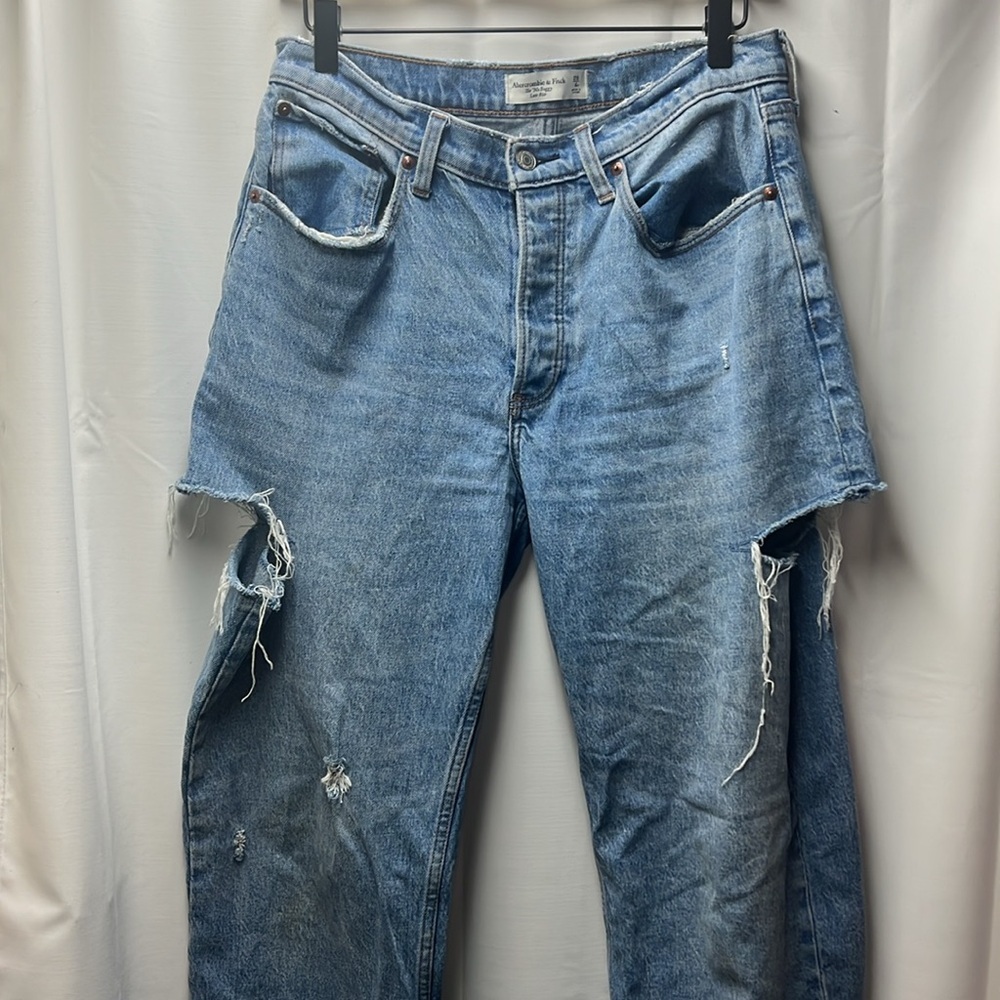 Abercrombie Blue 90s Baggy Distresses Low Rise Jeans- 28 - Picture 5 of 8